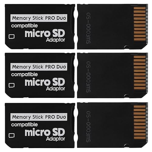 Skywin Memory Stick Pro Duo Adapter - 3 Pack Card Reader for PSP Memory Card Duo Adapter, Easy-to-Use Card Holder Compatible with PlayStation Card, Camera, or Handycam (Black)