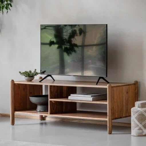Levon Artisan Solid Acacia Wood 3 Tier Open TV Stand Boho Rustic Media Console Unit Scandinavian Entertainment Center-image-9