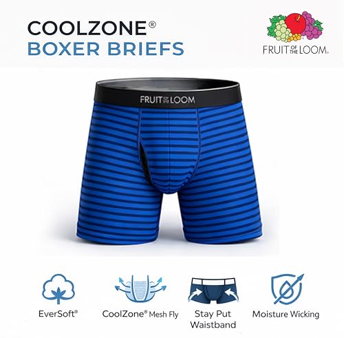 Image of Fruit of the Loom Men's Coolzone Boxer Briefs, Moisture Wicking & Breathable, Assorted Color Multipacks - 6 Pack - Assorted Stripe /Solid Large