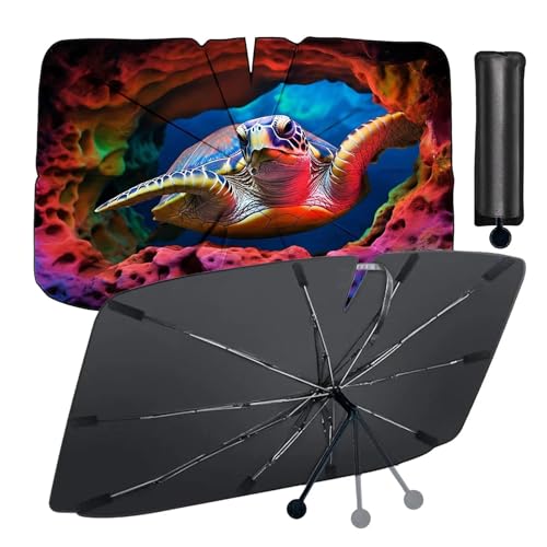 TFSZE Parasol Plegable de Coche, Paraguas para Parabrisas Delantero, Sombrilla con Protección UV,bloquea el 99,9% de los Rayos UV, para Coche, Todoterreno y camión(Tortuga)