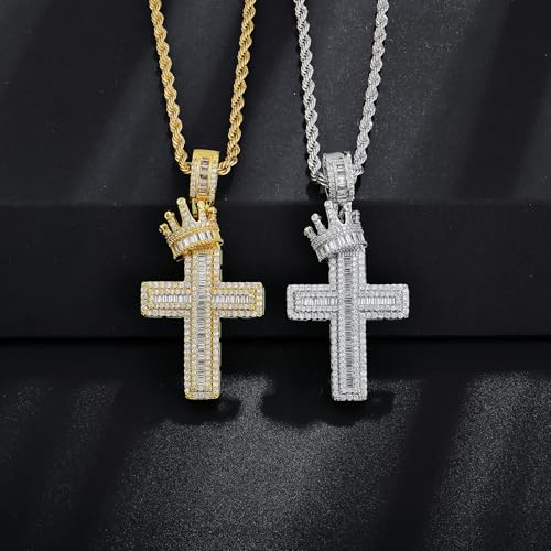 Men's Crown Cross Necklace - Copper Base with Silver and Gold Plating, Religious Cross Pendant Jewelry for Men2