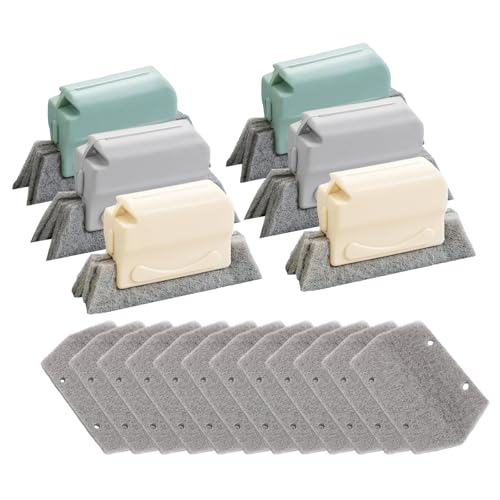 Lonwiner 6 Stück Fensterrillen Reinigungswerkzeug, Jalousien Reinigungsbürste Fliegengitter Bürste Haushalts Tiefenreinigungswerkzeug, 3 Farben