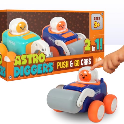 Image of Bloomingo Astro Diggers Cosmosis | 2 Space Construction Vehicles | Press & Go Action, Moving Toys | Ages 3+ | Space Themed Toys | Collect All 4 Space Rovers