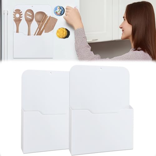 2 Stück Magnetischer Aktenhalter, A4 Dokumentenhalter Bürobedarf Aufbewahrung Magnetischer Stiftehalter Magnetischer Papierhalter Dokumentenhalter für Whiteboards, Kühlschrank, Zuhause (Weiß)
