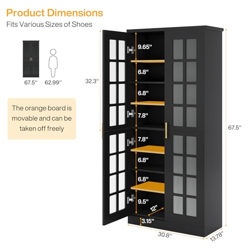 Image of Tribesigns Tall Shoe Cabinet with Doors, 8-Tier Shoe Storage with Adjustable Shelves, Modern Shoe Organizer Shoe Rack Cabinet for Entryway, Hallway, Closet, Living Room, Black