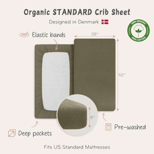 Image of Crib Sheets - Organic Cotton Muslin Fitted Crib Sheet - Standard Size for Baby Boy and Baby Girl 28 inch x 52 inch Ultra-Soft and Breathable. (Sage Green)