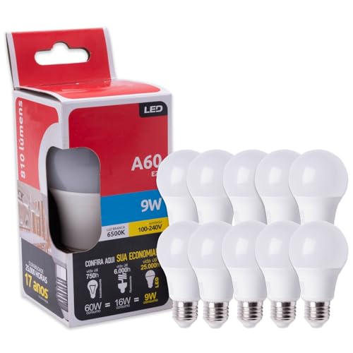 Kit 10 Lampadas Led 9W A60 Bivolt Base E27 Luz Branca 6500K 110V/220V G-light