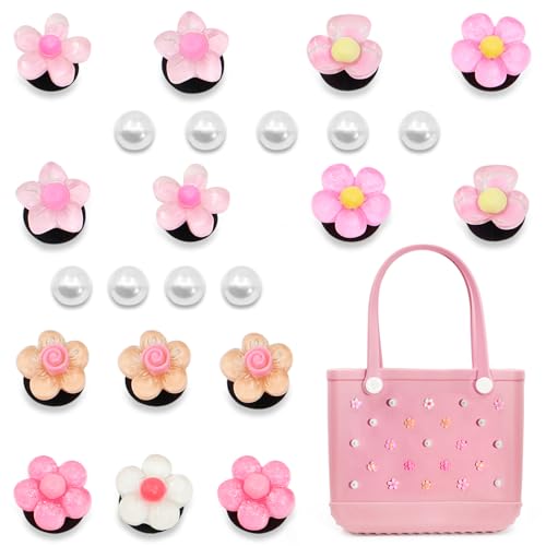 Accessories for Bogg Bag, 23 Pcs Floral Pearls, Compatible with Women's Rubber Beach Bag Tote Handbag