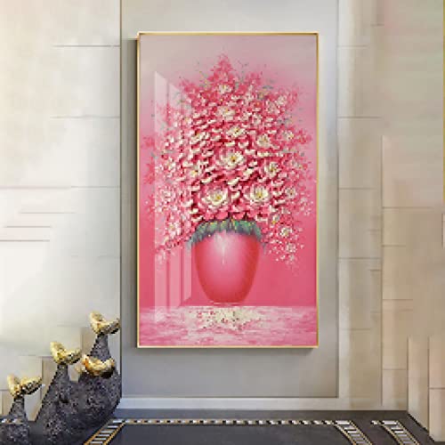 Toile rose fleur peinture art moderne pour illuminer l'ambiance de votre porche et couloir