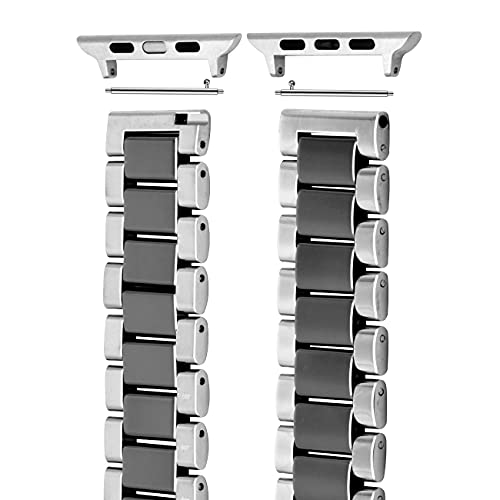 Yisiwera Silver Stainless Steel Watch Band Black Ceramic Strap For Apple Watch 42Mm 44Mm 45Mm Iwatch 7 6 5 4 3 2 1 Se #TOP3