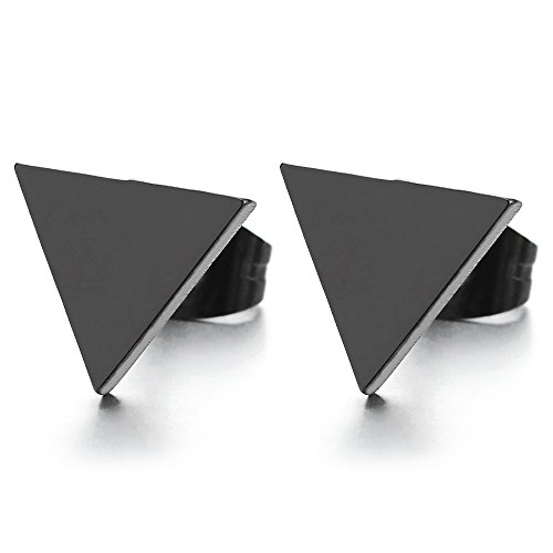 8MM Noir Plat Triangle Boucles d'oreilles Homme Femmes - Acier 1 Paire