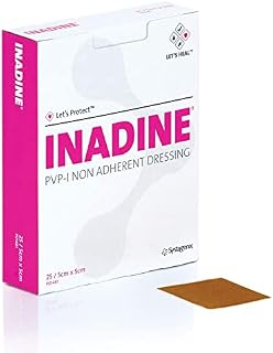 Inadine 5cm x 5cm x25 Non-Adherent Wound Dressings, Povidone-Iodine, Antimicrobial