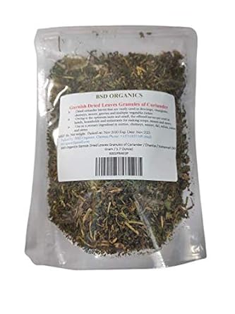 BSD Organics Garnish Dried Leaves Granules of Coriander/Dhaniya/Kottamalli 100 Gram / 3.5 Ounce