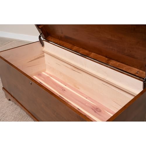 Image of Rustic Red Door Co. Cedar Hope Chest with Waterfall Top and Tray, Amish Made Wooden Storage Trunk Box for Bedroom, Blanket, Clothes, Anti-Slam Hinges and Lock, Brown Maple Wood, Asbury Stain, 36 inch Long