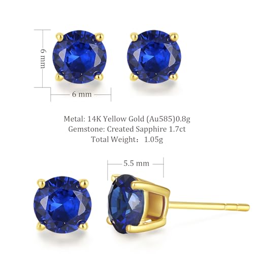 FANCIME 14k Solid Yellow Gold Natural Gemstone Stud Earrings Prong Cluster Birthstone Stud Earrings Fine Jewelry Gifts for Her Mom Women Wife,6mm2
