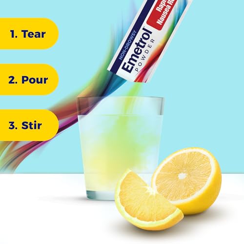 Emetrol Non-Drowsy Nausea Relief Powder Mix - Electrolyte Drink Mix for Rapid Upset Stomach & Nausea Relief, Morning Recovery & Hydration - Lemon Flavor - 3 Pack x 6 Packets