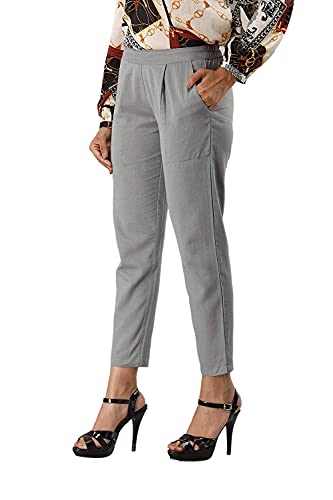 Image of DIGITAL SHOPEE Women Cotton Regular Fit Elastic Waist Casual Ankle Pant Trouser with Two Side Pocket