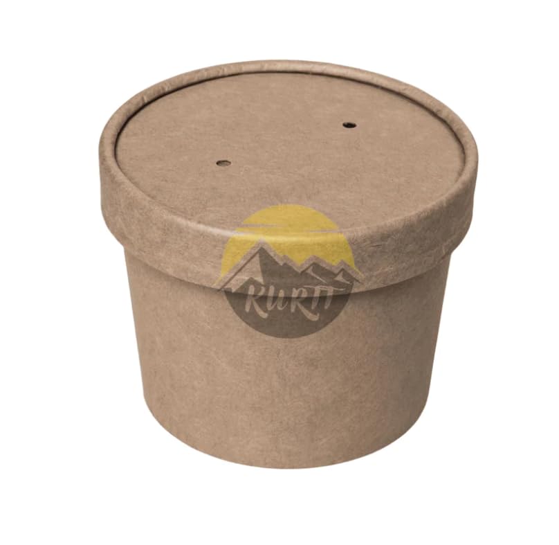 KURTT - Tasse à soupe avec couvercle 100 pièces- Gobelets à soupe - en papier kraft - Paper - BIO - Restaurant - Take-Outs - Take-Outs - Take-Outs - Jetable - Soup Bowls - To Go - Lunch - Pique-Nique