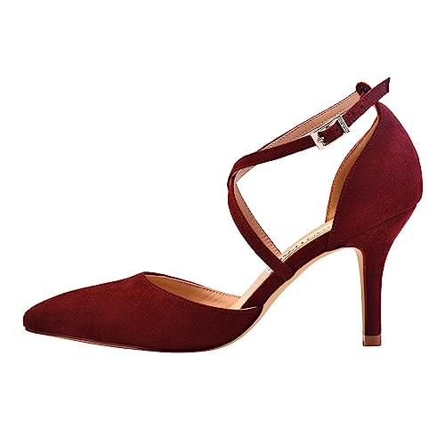 Image of ELEGANTPARK Pointed Toe Heels for Women Satin Strappy Wedding Dress Shoes | Adjustable Buckle, 3 inch Stable Heel, Closed Toe Pumps for Bride, Wedding Guest, Bridesmaid, Evening, Cocktail Party, Formal