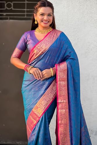Image of SGF11 Women's Kanjivaram Pure Soft Silk Designer Saree With Blouse Piece