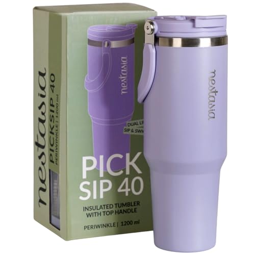 Image of Nestasia PickSip40 Tumbler with Straw & Top Handle 1.2L | Insulated Stainless Steel Sipper Water Bottle for Adults with Dual Flip Opening Sip-Swig Leakproof Lid for Office & Gym (Periwinkle)