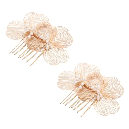 Gold Floral Metal Hair Side Combs - Wedding Hair Accessories for Women, Brides & Prom | Vintage Decorative Hairpins for Updos, Bridal Shower & Special Occasions (2-Pack)
