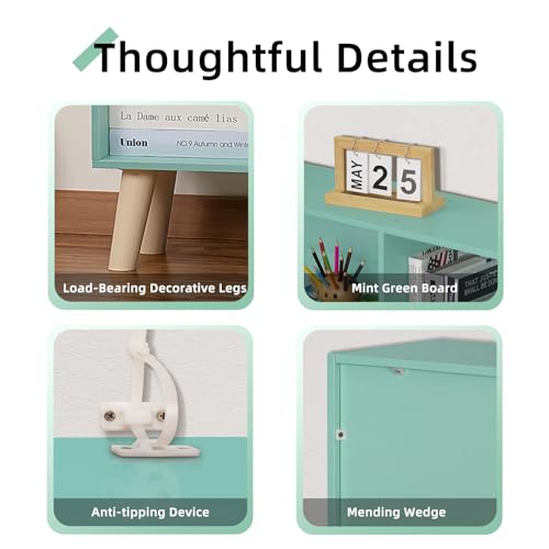 LEYAOYAO 10 Cube Bookshelf,3 Tier Modern Wide Bookcase with Legs,Mid-Century Wood Bookshelves Storage,Mint-Green Large Book Case,Freestanding Organizer Display Shelf for Bedroom,Living Room,Office