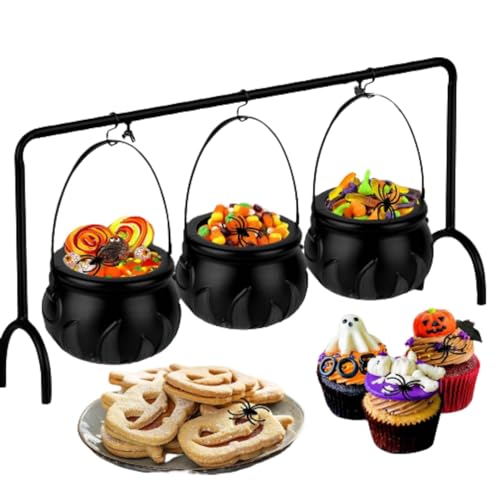 La mejor selección de Calderos al mejor precio. 39 Jiawu Caldero de Bruja, Juego de 3 Hervidores de Caldero de Caramelo Negro, Cubos de Plástico para Caramelos con Asa y Rejilla de Hierro, Suministros de Decoración para Halloween