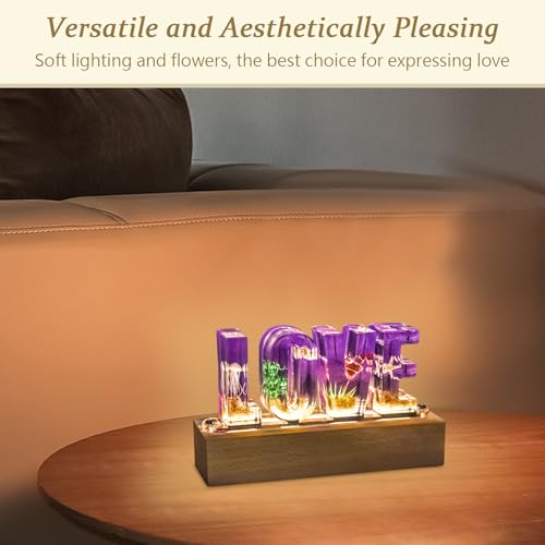 Image of Floral Letter LED Night Light: Resin Dried FlowerLetters Lamp with USB - Handmade Pressed Flower Nightlight Unique Customized Gift for Home Decoration (Purple, 1)