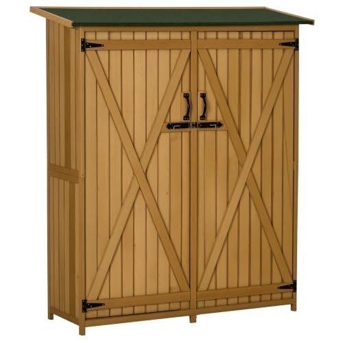 Outsunny Outdoor Storage Cabinet Waterproof Asphalt Rood Lockable Natural