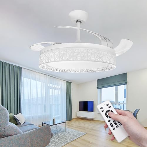 LED ATOMANT Pack 2x Ventilador de Techo con Luz LED, 40W, Ø 109cm, CCT, 4100LM, Con 4 Aspas Retractiles, 6 Velocidades Ultra Silencioso y Bajo Consumo, Temporizador, Funcion Verano Invierno, Con Mando