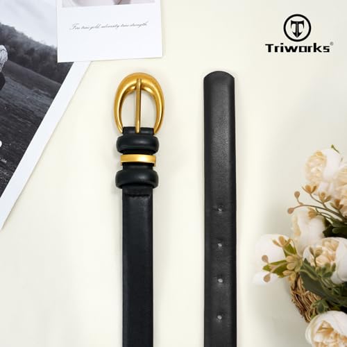 Image of TRIWORKS 2 Pack Women Leather Belt for Jeans Pants Fashion Ladies Faux Leather Belt with Gold Buckle