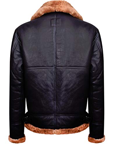 Men's Aviator Ginger Brown B3 Real Shearling Sheepskin Leather Bomber Flying Jacket3