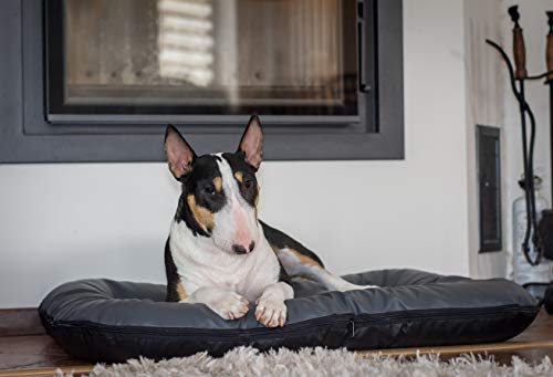 4L Textil Ella Hundebett mittelgroße Hunde Kunstleder Wasserfestes Hundebett Hundekissen Kunstleder Hundematratze (90x70 cm, Graphit)