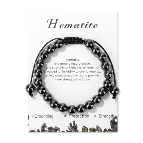 Hematite Bracelet for Men Boys 8mm Adjustable Gemstone Bracelet Crystals ...