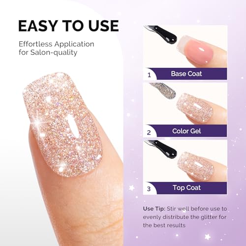Image of MelodySusie Galaliver Nude Pink Glitter Gel Nail Polish, 15ML Sparkly Pink Shimmer Gel Polish Soak Off UV LED Cured Long Lasting Gift for Women DIY Nail Design Nail Art Manicure X03