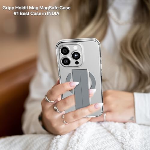 Image of GRIPP Holdit Case Compatible with Mag-Safe for iPhone 16 Pro Max | 8ft Drop-Tested with D30 Technology, Integrated Flexible Grip Band, Scratch Resistant, Shockproof, Lightweight Back Cover - Grey
