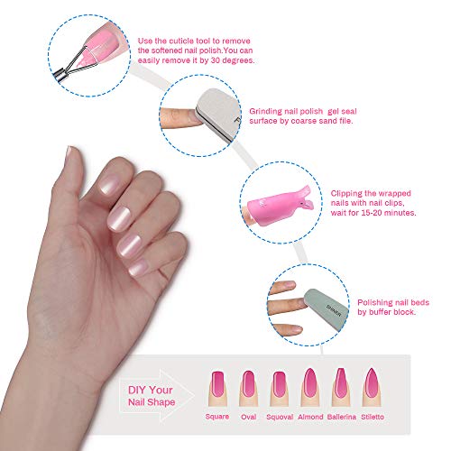 Image of Nail File and Finger Nail Clips, MORGLES Nail Polish Remover Pads and Clips 10pcs Gel Nail Polish Remover Clips Caps Pink 6pcs Professional Nail Buffer Files 300pcs Wipe Cotton Pads Cuticle Pusher