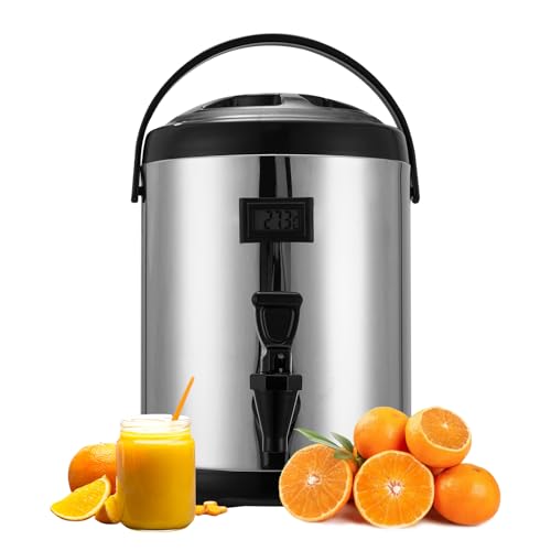Hot Chocolate Dispenser | Stainless Steel Hot Liquid Dispenser 10L | Thermal Beverage Dispenser with Temperature Meter, Hot Water Carafe for Tea, Coffee, Water, Juice
