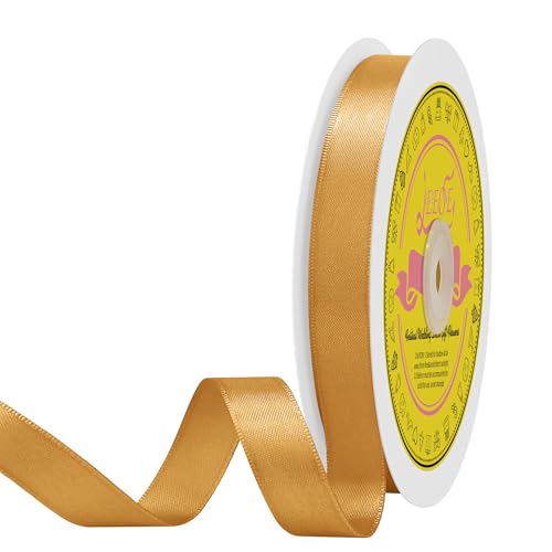 Image of Double Face Old Gold Satin Ribbon 5 /8 inch X 50 Yards Polyester Old Gold Ribbon for Gift Wrapping Very Suitable for Weddings Party Invitation Decorations and More