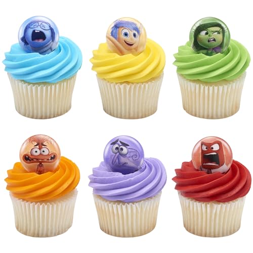 DecoPac Disney & Pixars Inside Out 2 Bursts of Emotion Rings Multicolored Cupcake Decorations Food Safe Cupcake Toppers 24 Pack