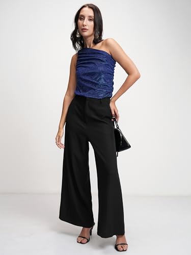 Image of Tokyo Talkies Women's Solid One Shoulder Draped Top | Elegant Asymmetrical Design for A Chic Look | Tops for Woman | Women Tops | Stylish Top