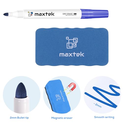 maxtek Whiteboard Marker Mit Magnetisch Schwamm, 4 Farben White Board Stifte Abwischbar Rundspitze 2 mm Linien, Folienstift Abwischbar für Schule, Büro, Zuhause, 4 Stück