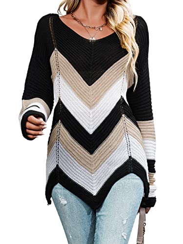 Cupshe Women's Colorblock Sweater Winter Long Sleeve Scoop Neck Casual Ribbed Knit Pullover,M Multicolored #TOP9