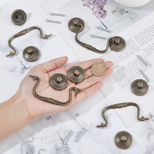 SUPERFINDINGS 4 Sets 3.6inch Vintage Bail Pull Handles Antique Bronze Furniture Hardware Bail Pull Alloy Center-to-Center Drop Cabinet Drawer Pull for Kitchen Cabinet Bedside Cupboard - Image 3