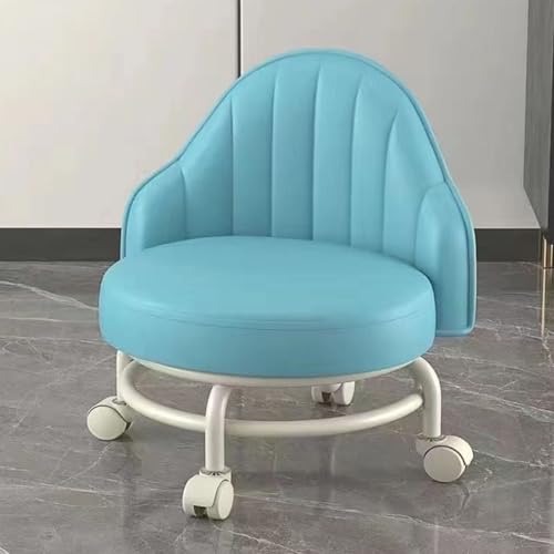 Taburete bajo con soporte trasero, asiento de poliuretano amplio, marco de hierro, ruedas giratorias de 360 grados para el hogar, jardín, oficina, garaje, tienda, fitness