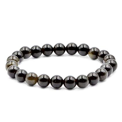 WhitewhaleWhitewhale White Whale Obsidian Natural Gemstone Round Beads Stretch Bracelet Healing Reiki 8mm