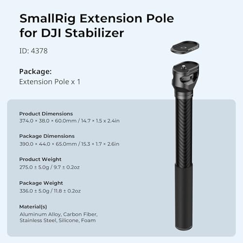 SMALLRIG Gimbal Extension Pole 15 inch 37 cm Carbon Fibre Stabilizer Extension Arm with Anti Deflection Baffle and 1/4 20 Screw for DJI RS 4 Mini 4 4 Pro 3 3 Pro 3 mini 2 4378 - Image 8