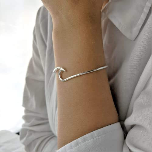 Silverly Ocean Wave Thin Solid Silver Bangle - Beach Inspired Sterling Silver Bracelet for Women - Wavy Silver Torque Bangle - Adjustable Cuff Bracelets for Daughter4