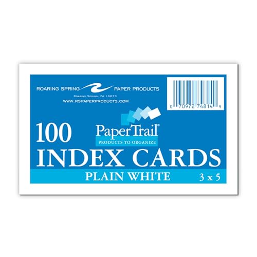 Roaring Spring Blank Index Cards 3"x5", 100 Count, Smooth 100# White Index Paper, Unruled, Blank on Both Front and Back Sides (Pack of 1)